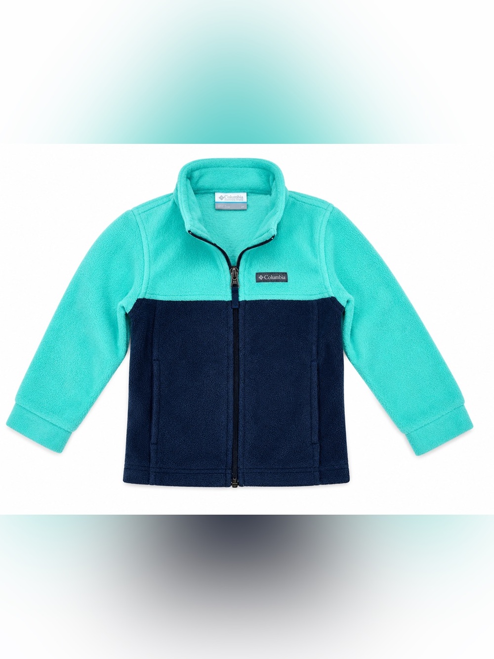 Columbia Boys 3T Fleece Jacket Turquoise Navy Full Zip Colorblock